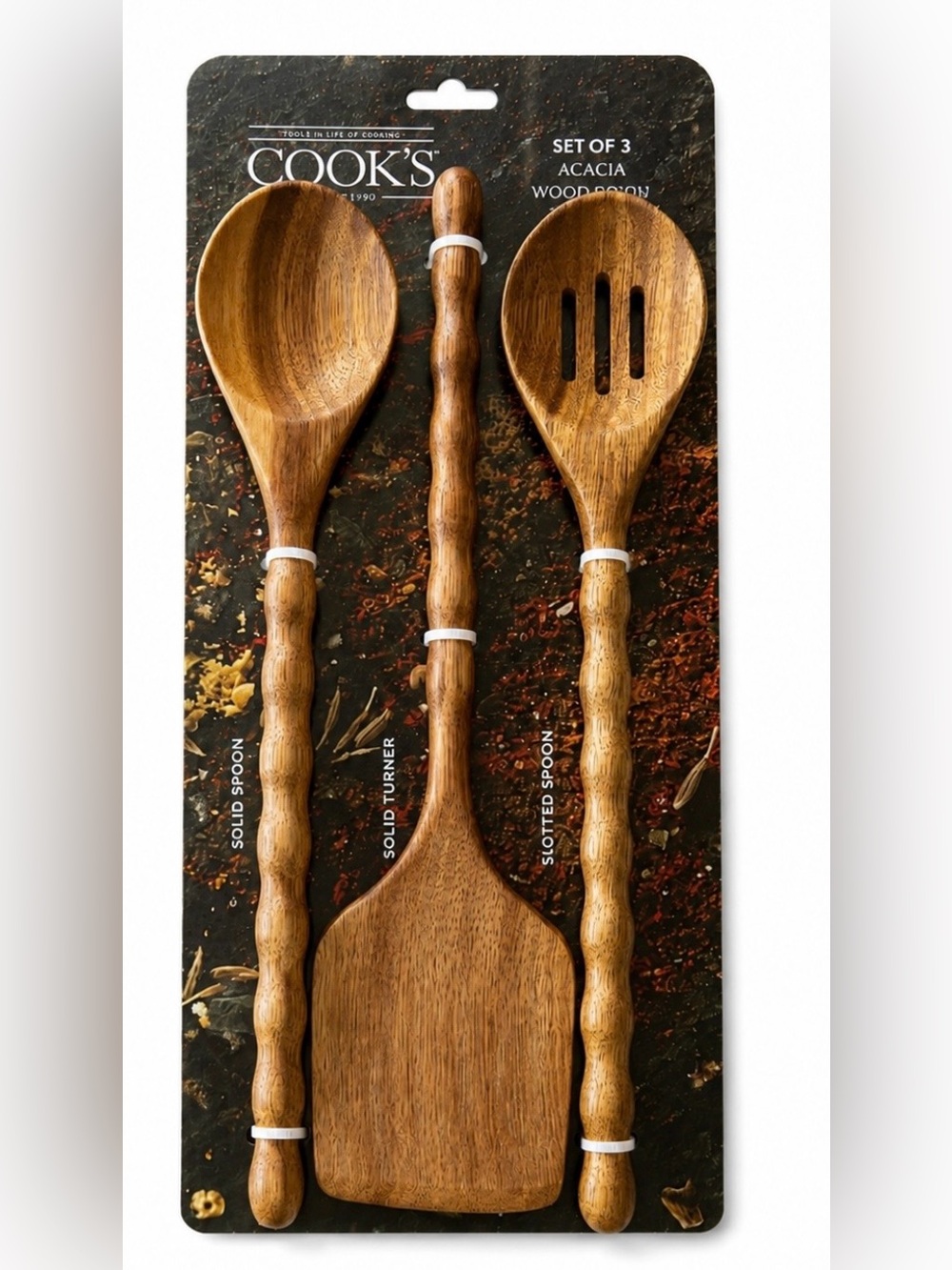 Wooden Kitchen Utensil Set - 3 Piece Brown Bamboo Spoons & Turner